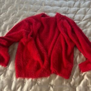 Fuzzy Red Open Cardigan